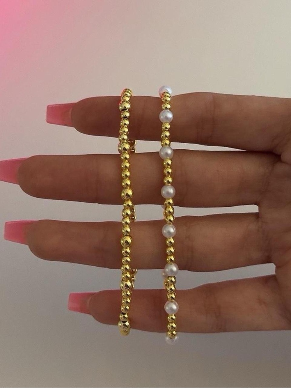 Gold Beaded Bracelets with Pearls